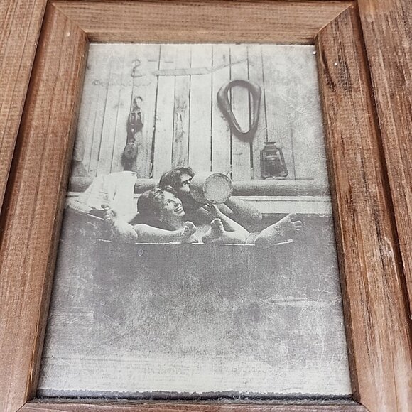 Vintage R Hendrickson Print Bathing Cowboy Girl Bathtub Western Rustic Frame - Picture 2 of 5